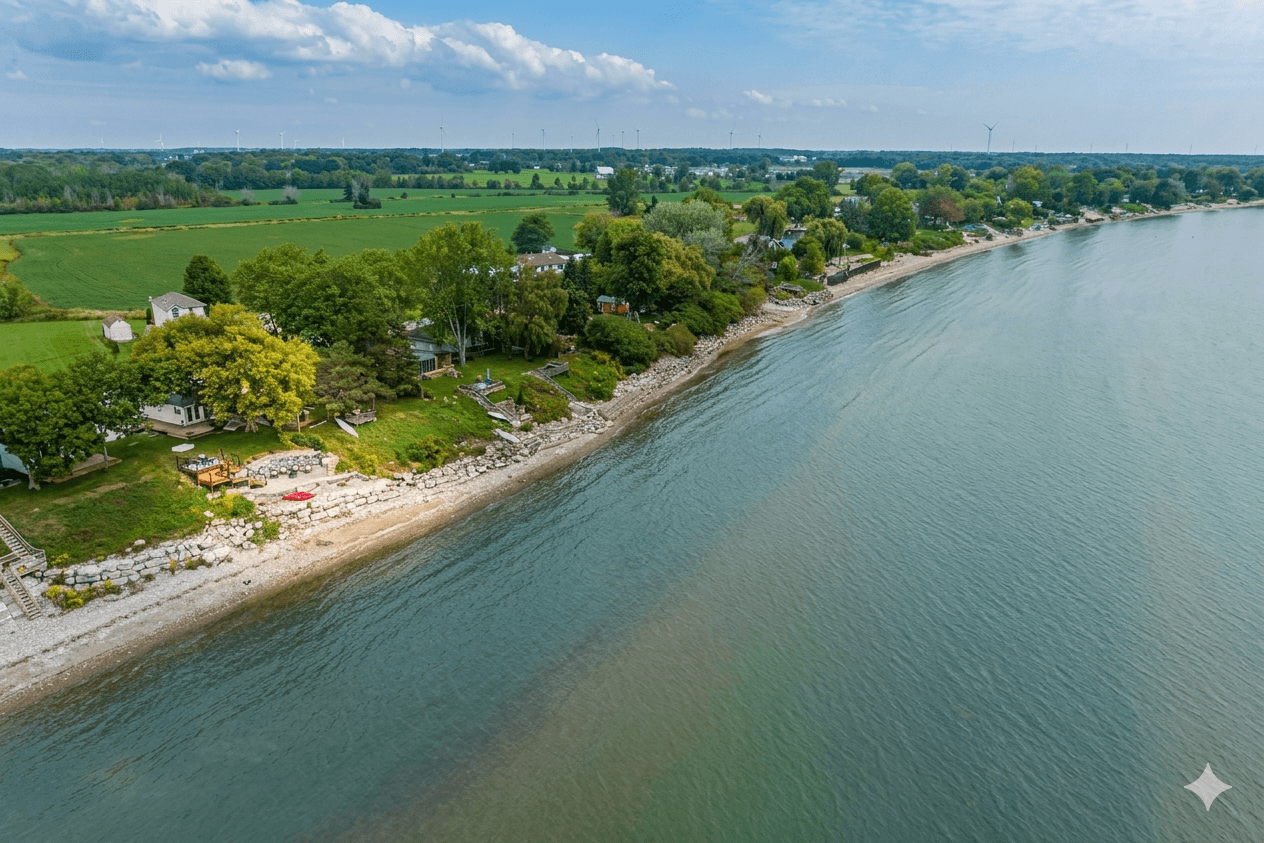 Drone aerial of shoreline